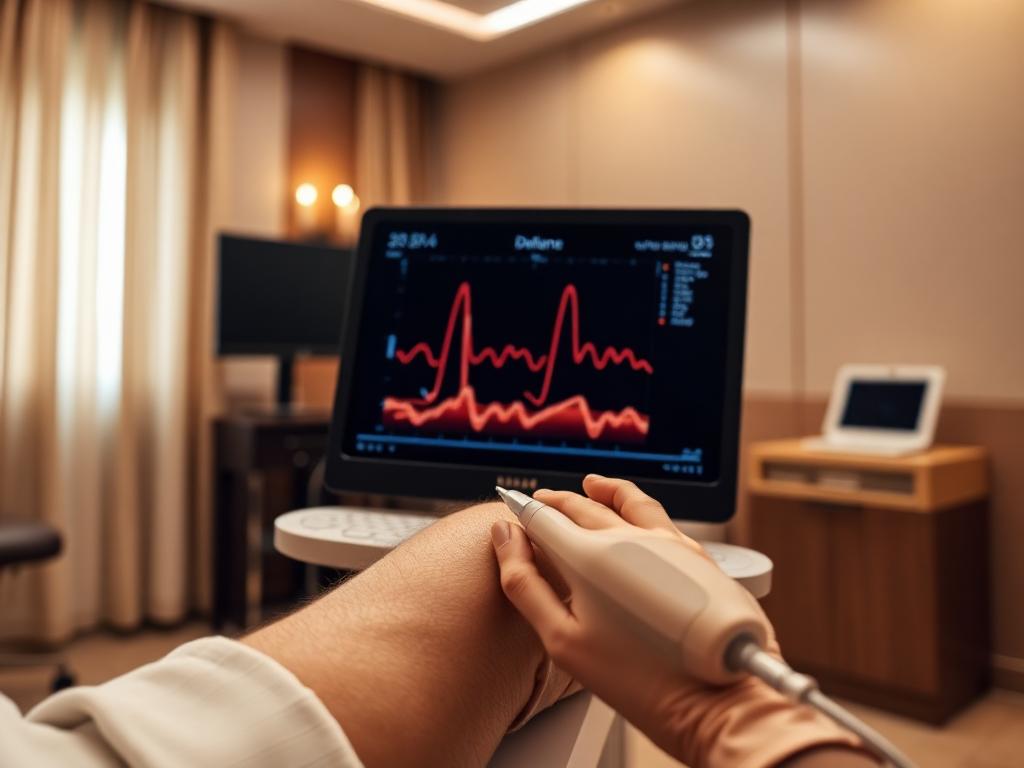 Exame de ultrassom doppler vascular sendo realizado