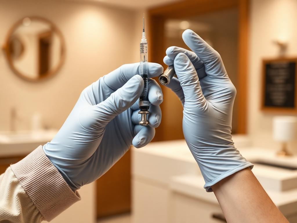 Preparo de aplicação de escleroterapia em ambiente clínico