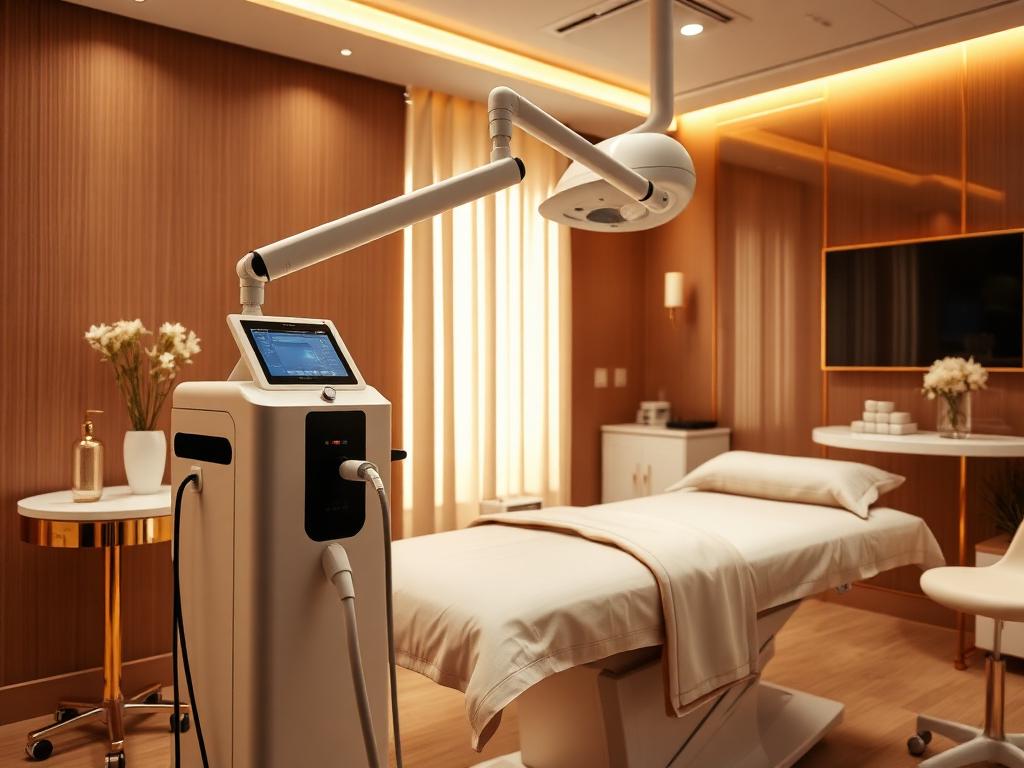 Sala de procedimentos com equipamento de laser vascular